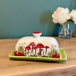Mushroom Butter Dish Cottagecore Toadstool Covered Butter Keeper